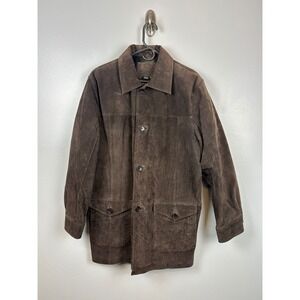 Vintage Knightsbridge Leather Coat Medium Suede Dark Brown Button Front Jacket